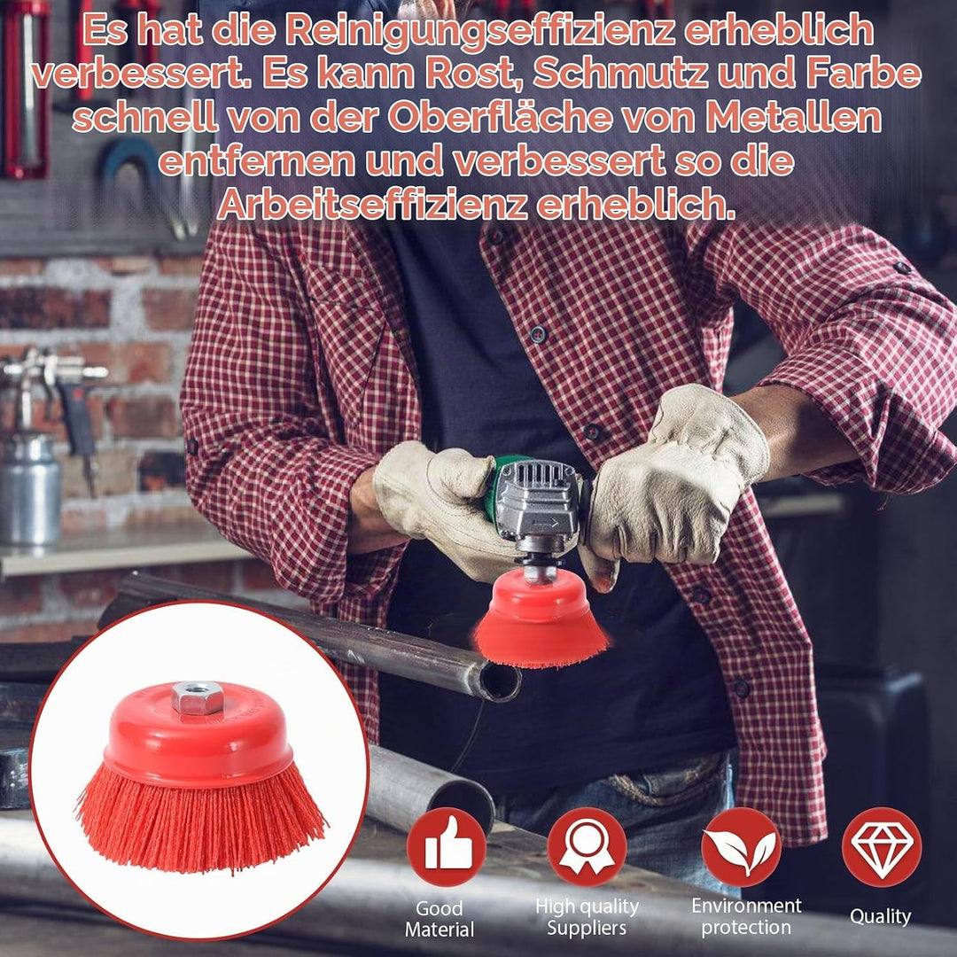 4 Stück Nylon Topfbürste Winkelschleifer M14, 75mm Nylonbürste, Schleifbürste, Topfbürste für Bohrma