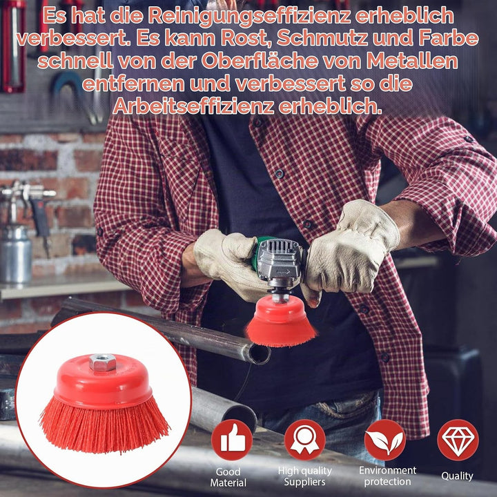 4 Stück Nylon Topfbürste Winkelschleifer M14, 75mm Nylonbürste, Schleifbürste, Topfbürste für Bohrma