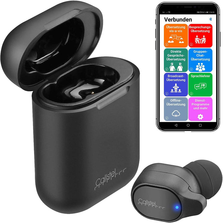 Callstel Translator: 2in1-Live-Übersetzer und In-Ear-Mono-Headset mit Powerbank-Box & App (Live Tran