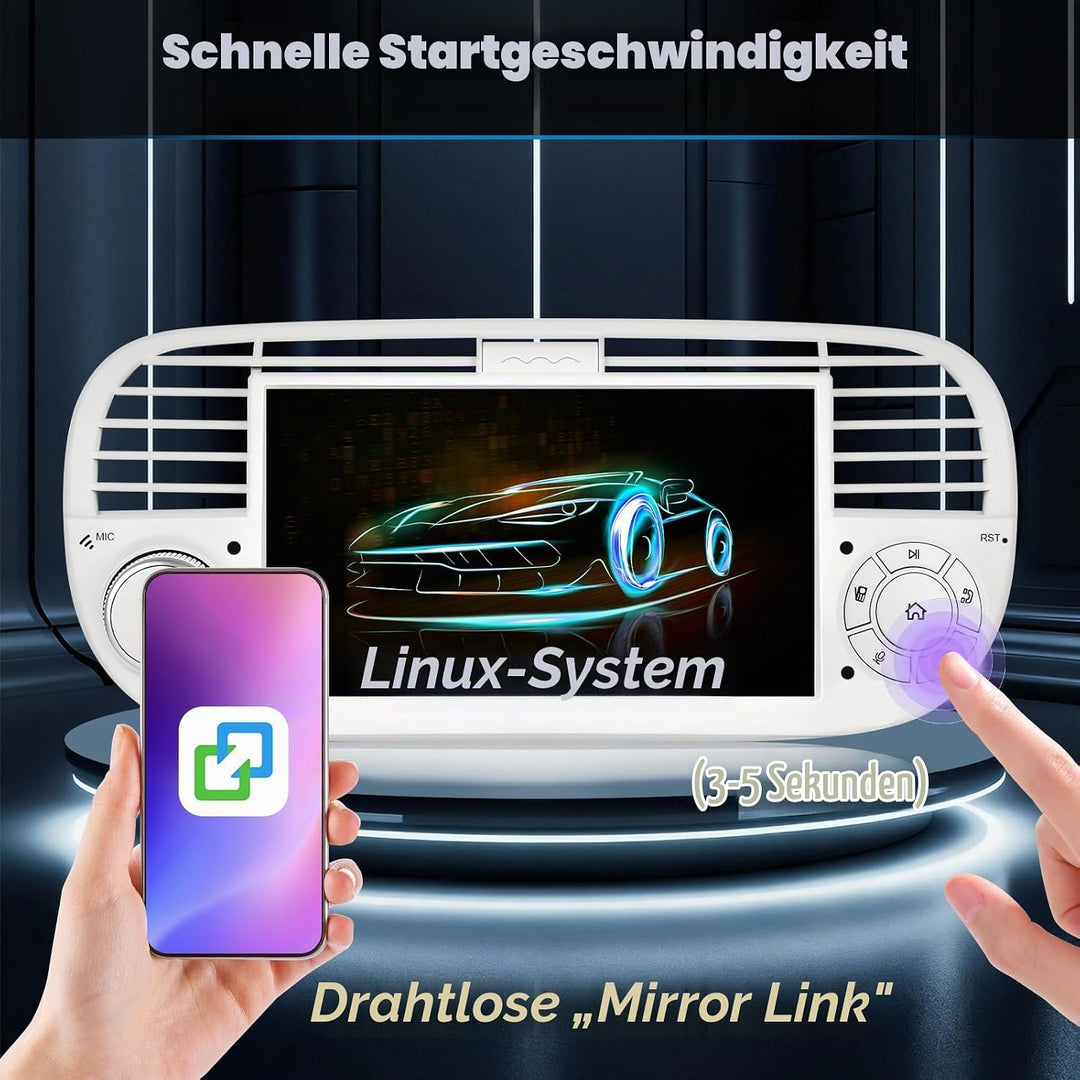 Autoradio mit Bildschirm für FIAT 500 (2007-2015) | Integriertes drahtloses CarPlay &amp; Android Auto |