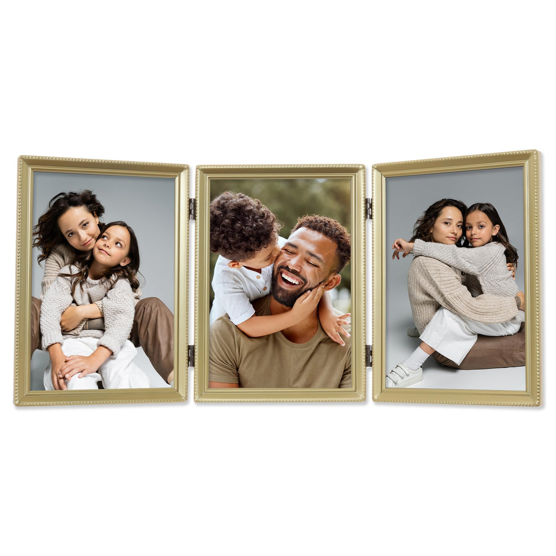 Lawrence Frames Dreifach-Bilderrahmen mit Scharnier, Messing, 12,7 x 17,8 cm, mit Perlenrand Goldfar
