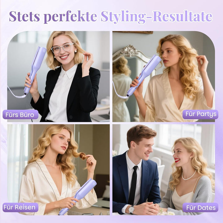 32mm Welleneisen Lockenstab für Haare,Lockenstab Grosse Locken mit 9 Temperaturen LED-Anzeige,Beach