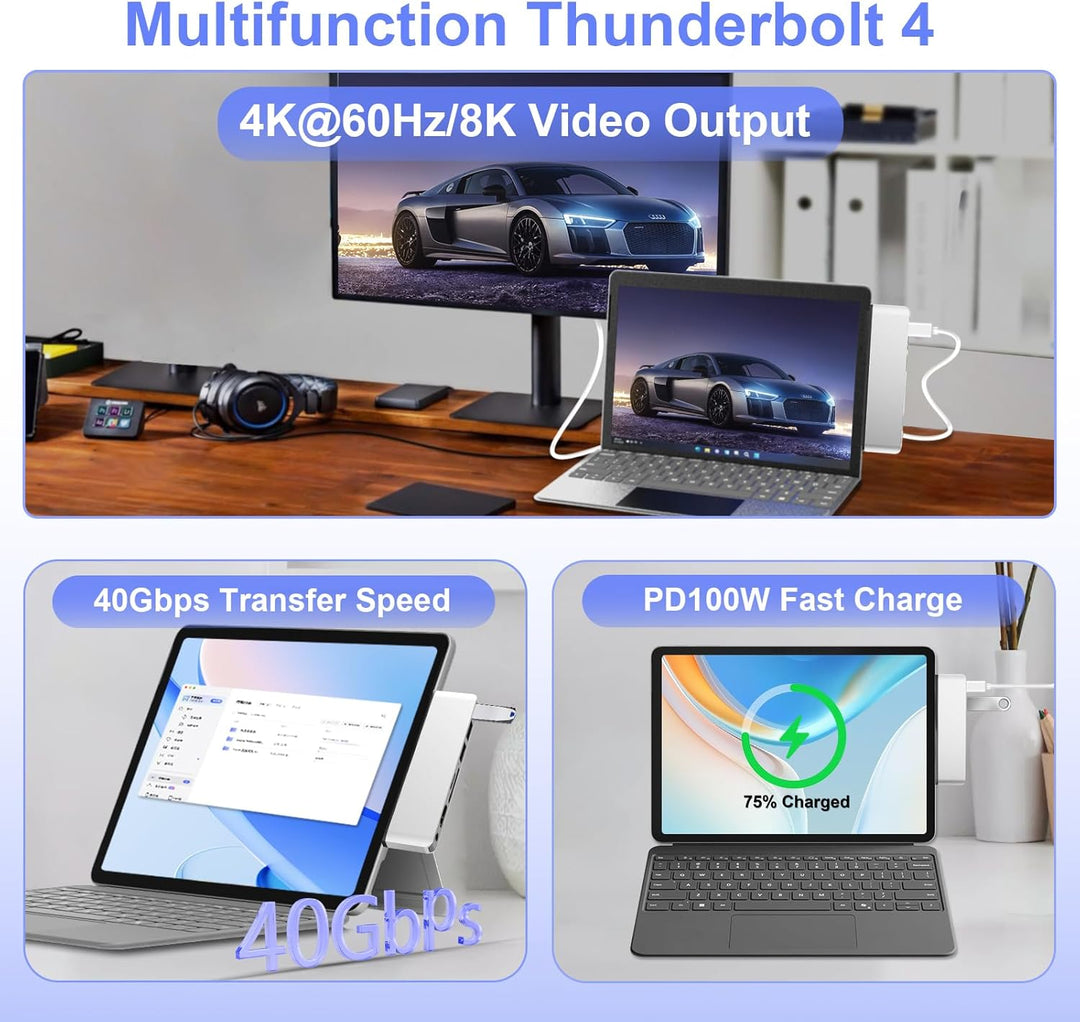 Surface Pro 12 Zubehör Dockingstation, USB-Hub und Adapter mit 4K HDMI, USB-C Thunderbolt 4 (Display