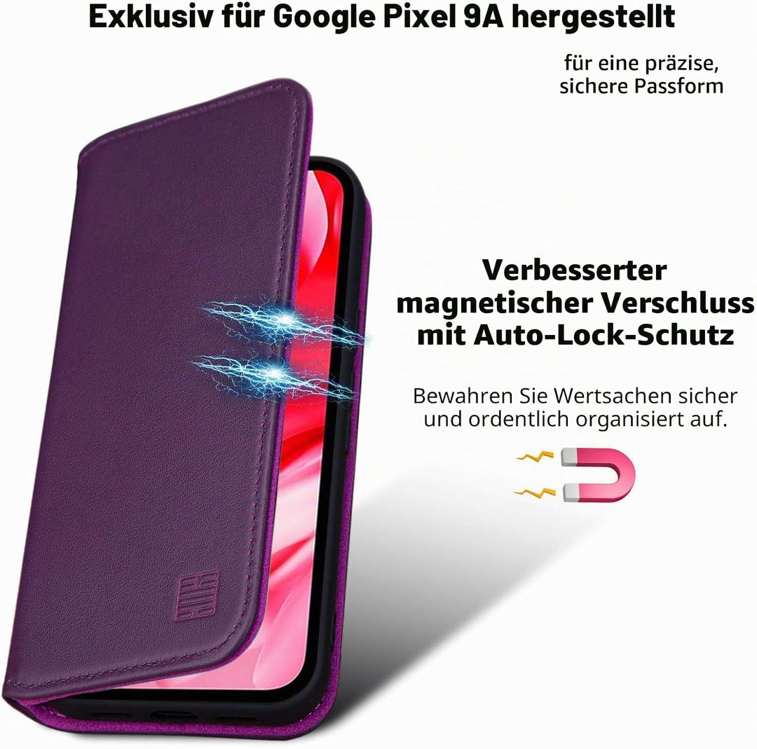 32ndShop 32nd Klassische Serie 2.0 - Lederhülle Case Cover für Google Pixel 9a, Echtleder Hülle Mit
