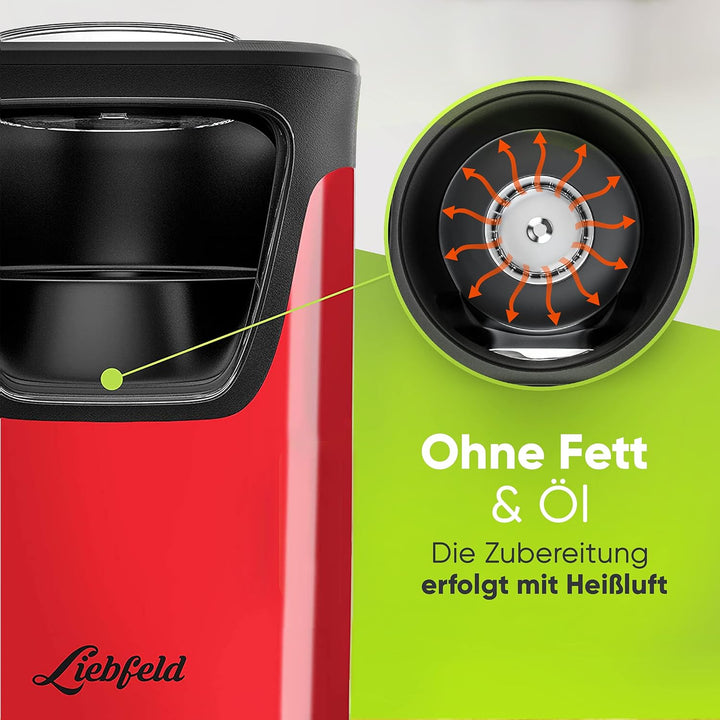 Liebfeld Popcornmaschine - Heissluft Popcorn Maker ohne Fett & Öl - Retro Küchen Gadget für Pop Mais
