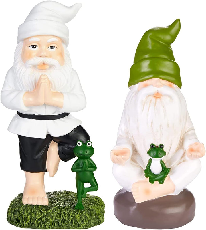 BRUBAKER Gartenzwerge Set Yoga Baum und Schneidersitz - Zwerge mit Frosch - Zen Gartenfigur Sport Fi