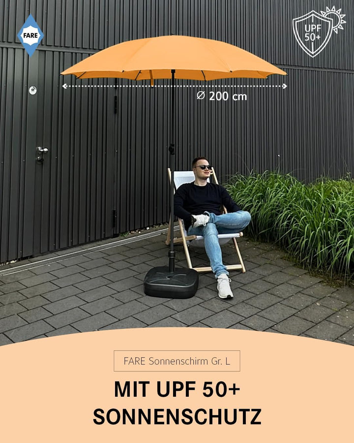 FARE Sonnenschirm Gr. L - 200 cm Durchmesser - UV-Schutz 50+ für Balkon Garten Terrasse Sommer - Tit