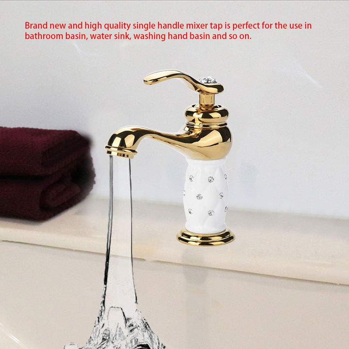 Tbest Waschtischarmatur Weiss Gold,Wasserhahn Gold,Grohe Wasserhahn Waschbecken Goldfarben Massivem