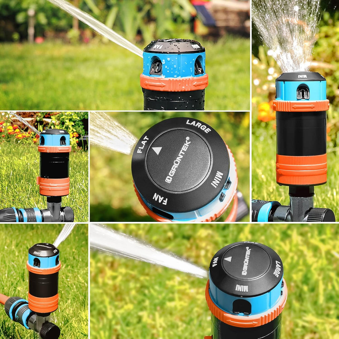 GRÜNTEK 4-facher Multifunktions-Kreisregner bis 452 qm. Grossflächiger Sprinkler Rasensprenger mit S