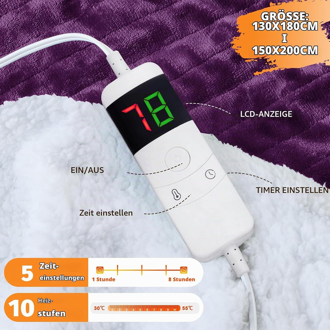 BOMOVA Heizdecke Wärmedecke mit Abschaltautomatik,Kuscheldecke flauschig Weihnachten,10 Heizstufen &amp;