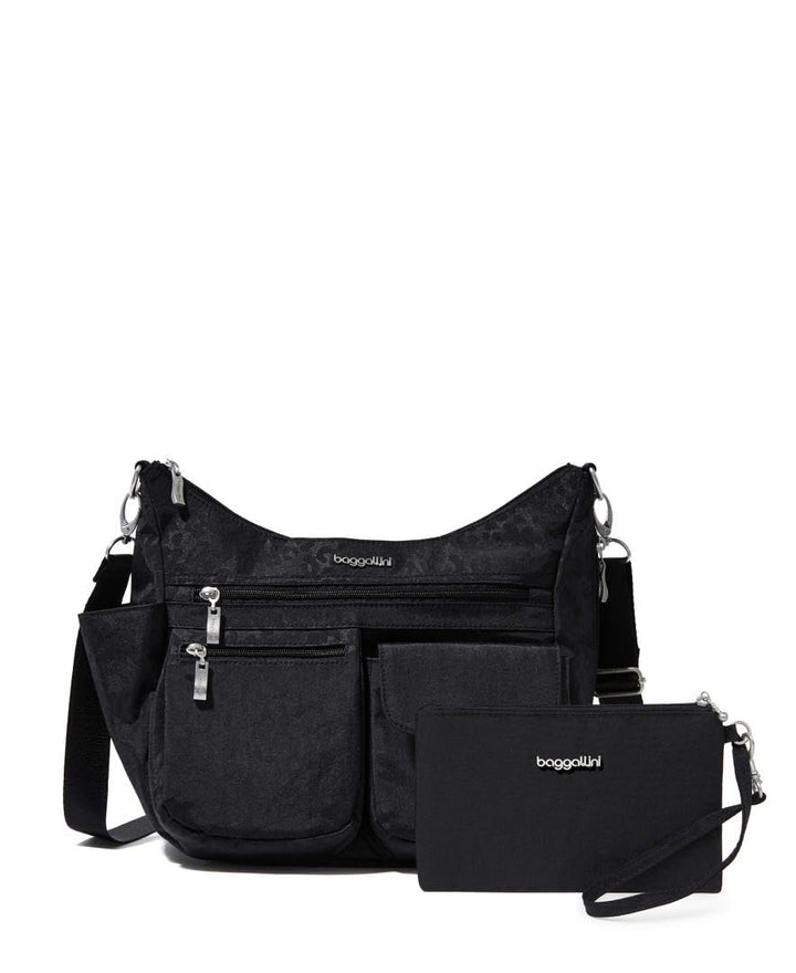 Baggallini Moderne Everywhere Bag - Hobo Crossbody Taschen für Damen mit RFID Geldbörse Schwarze Gep