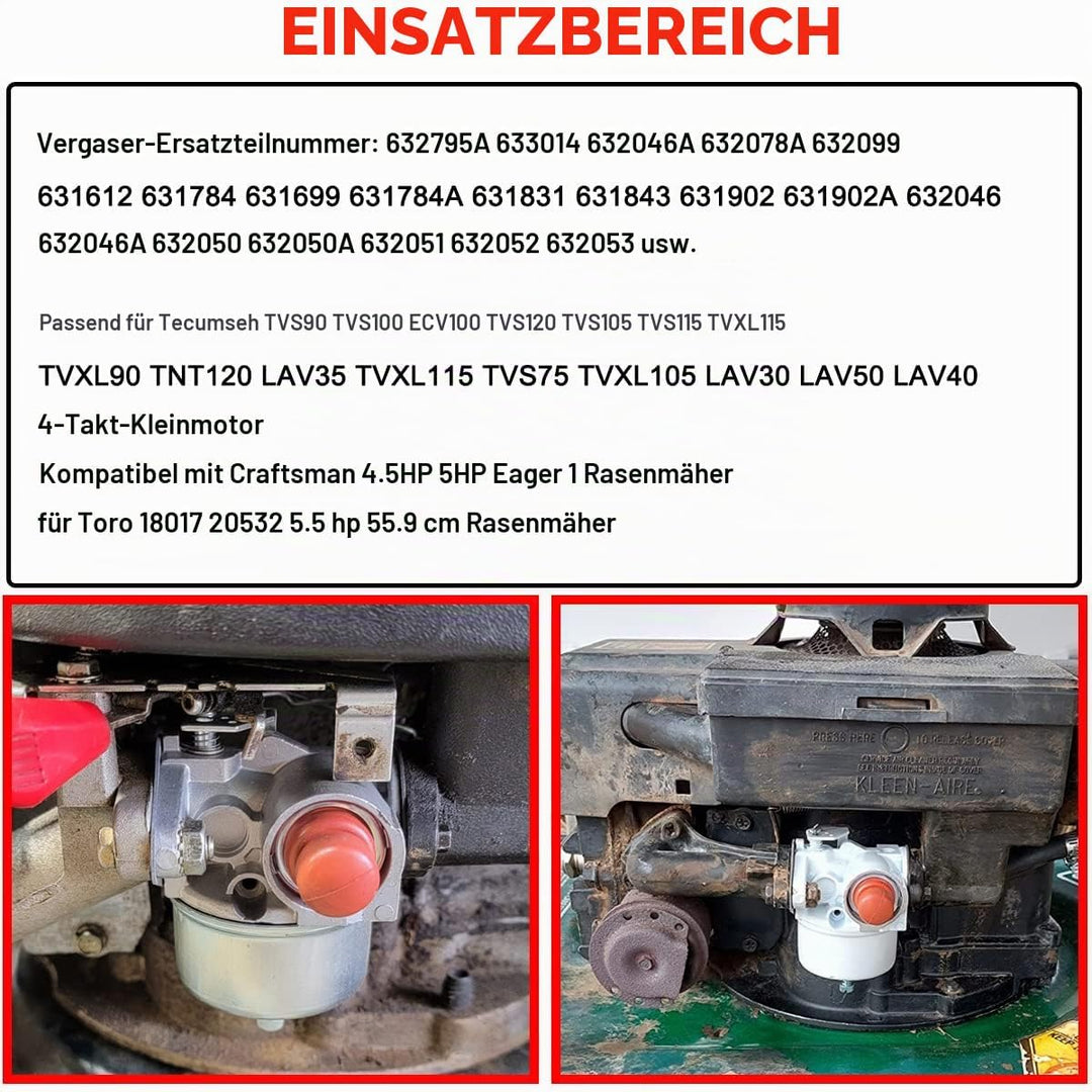 632795A Vergaser für Tecumseh 633014 632046A 632078A 632099 TVS75 TVS90 TVS100 TVS105 TVS115 TVS120