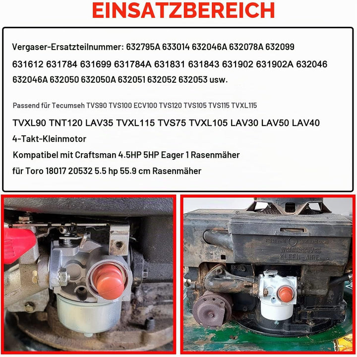 632795A Vergaser für Tecumseh 633014 632046A 632078A 632099 TVS75 TVS90 TVS100 TVS105 TVS115 TVS120