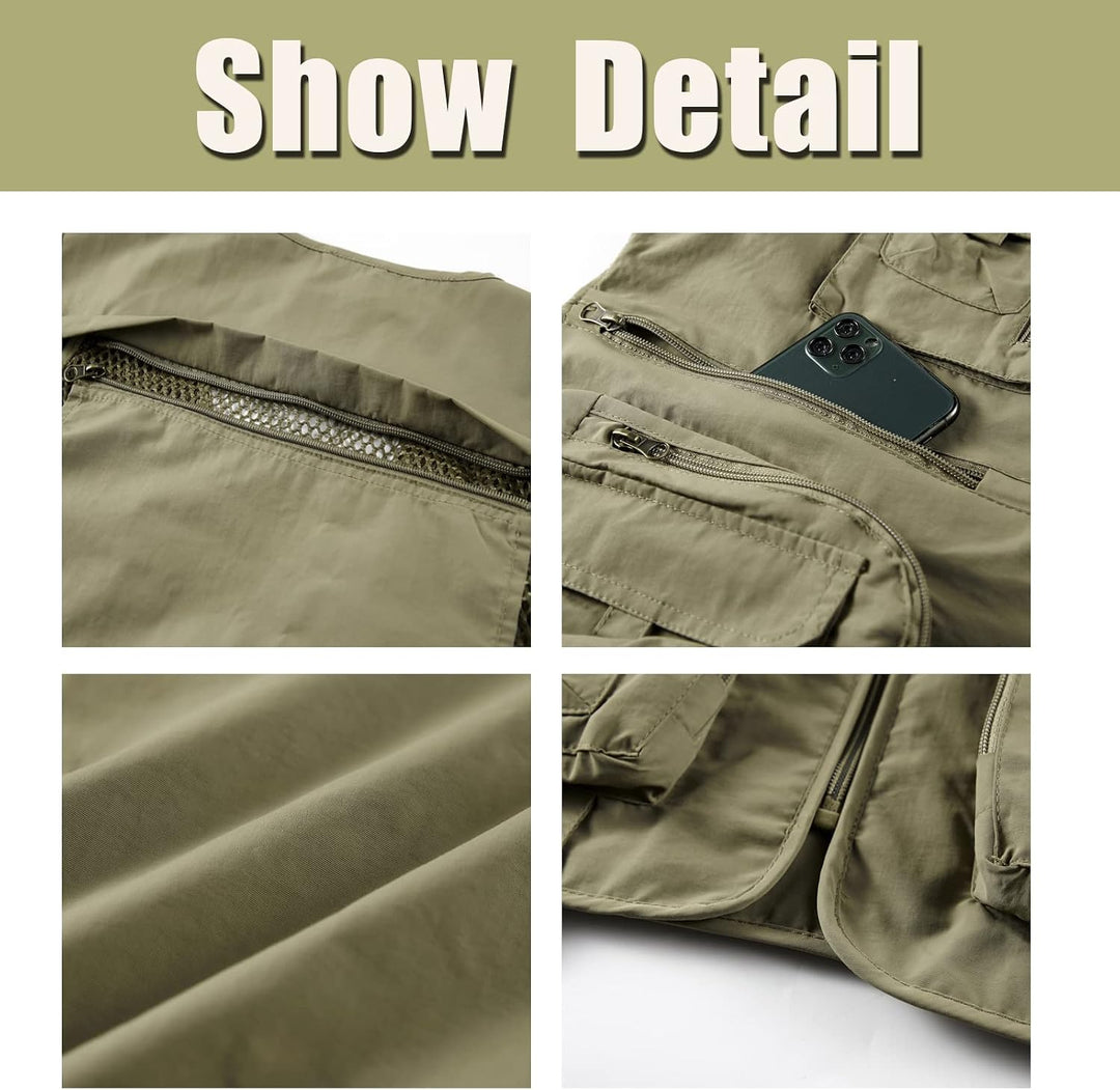 Herren Outdoor Weste Freizeit Schnelltrocknende Anglerweste mit vielen Taschen Sommer Ärmellos Jacke