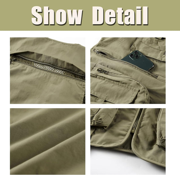 Herren Outdoor Weste Freizeit Schnelltrocknende Anglerweste mit vielen Taschen Sommer Ärmellos Jacke