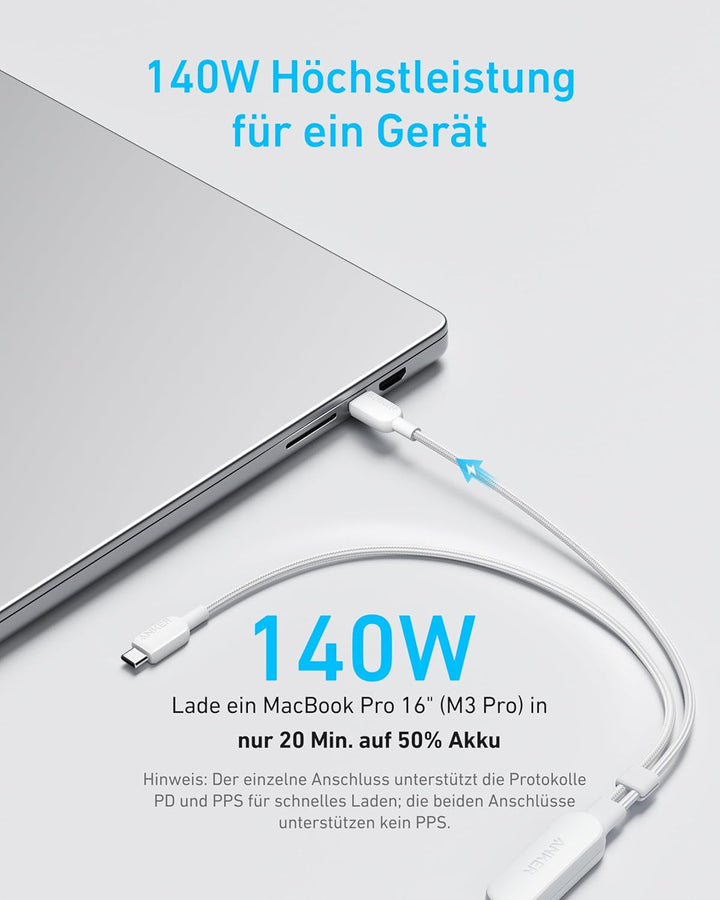 Anker USB C auf USB C Kabel, 140W Max 2-in-1 USB C Kabel 1,8m, für iPhone 17/16/16 Pro/16 Pro Max/16