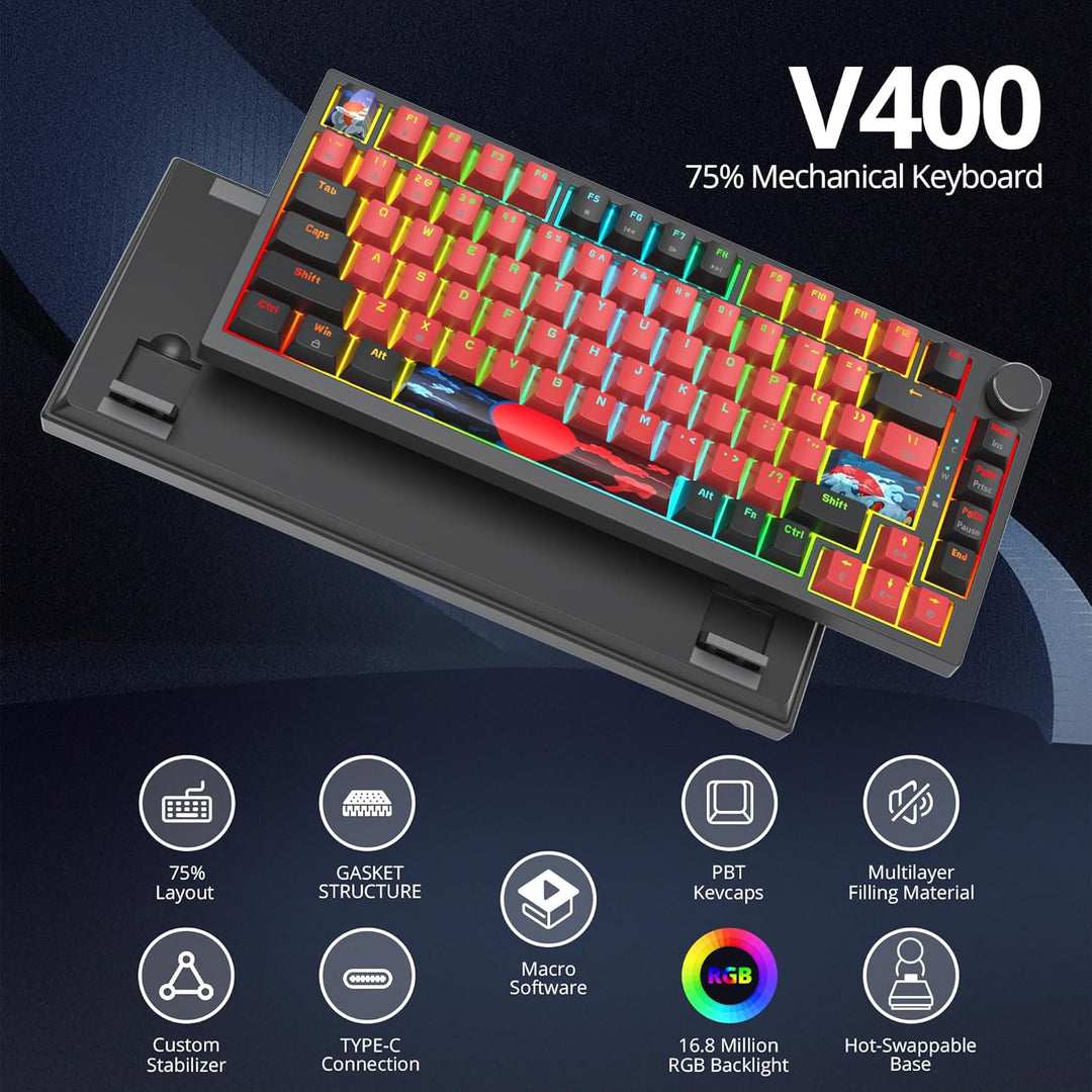 SOLIDEE Verkabelte 75% Mechanische Gaming-Tastatur,hot-swap-fähige Mechanische Tastatur mit Gasket S