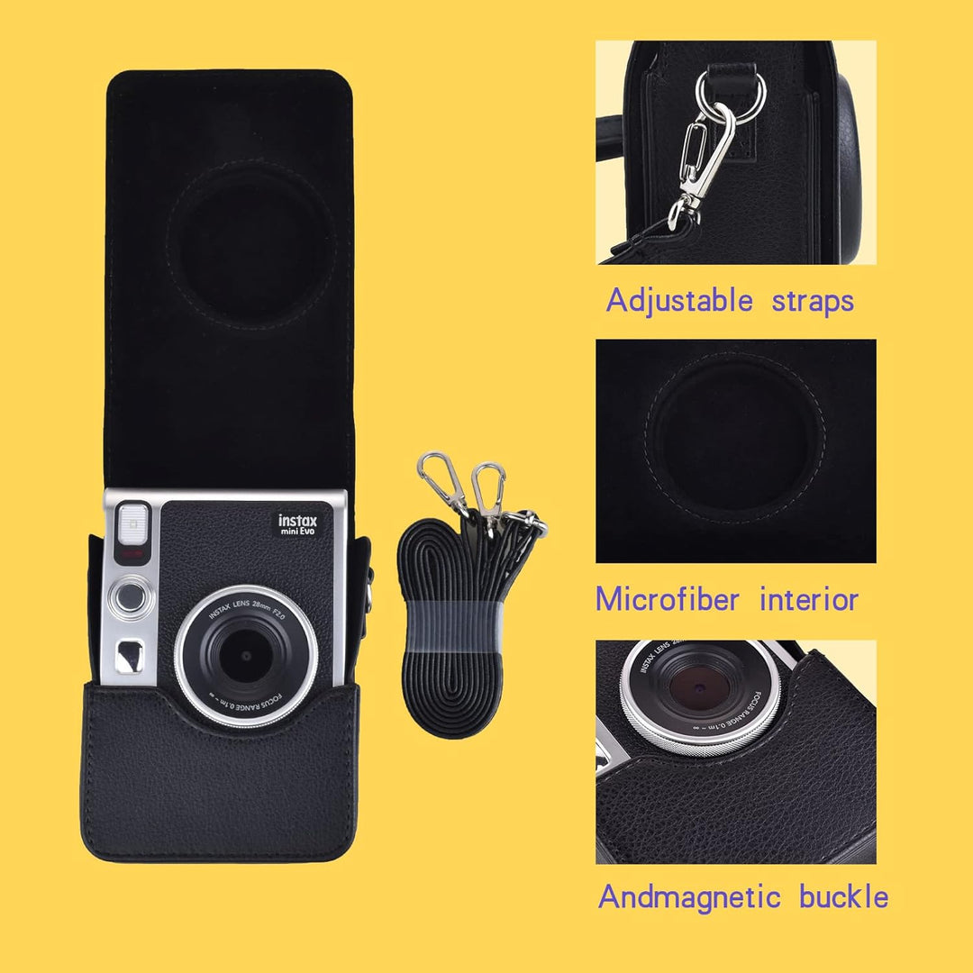Rieibi Mini EVO Kameratasche, Vintage PU Leder Hülle Schutzhülle für Fujifilm Instax Mini EVO Sofort