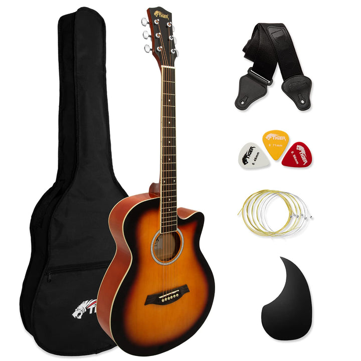 TIGER ACG3 Full Size Akustikgitarren-Set - Gitarren-Pack für Anfänger, mit Gigbag, Gurt und Ersatzsa