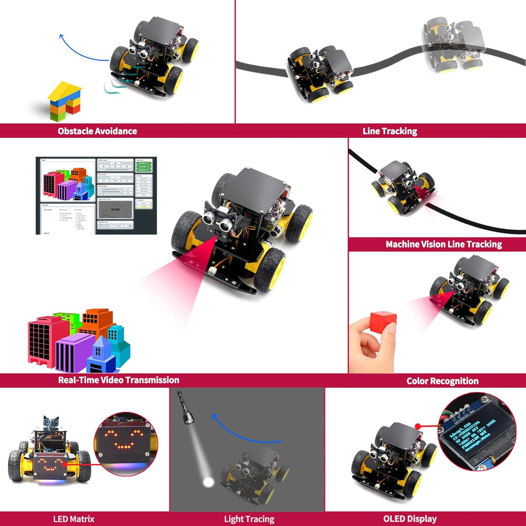 Adeept 4WD Smart Car Kit für Raspberry Pi 5/4B/3B/3B+ (Board nicht im Lieferumfang enthalten), Linie