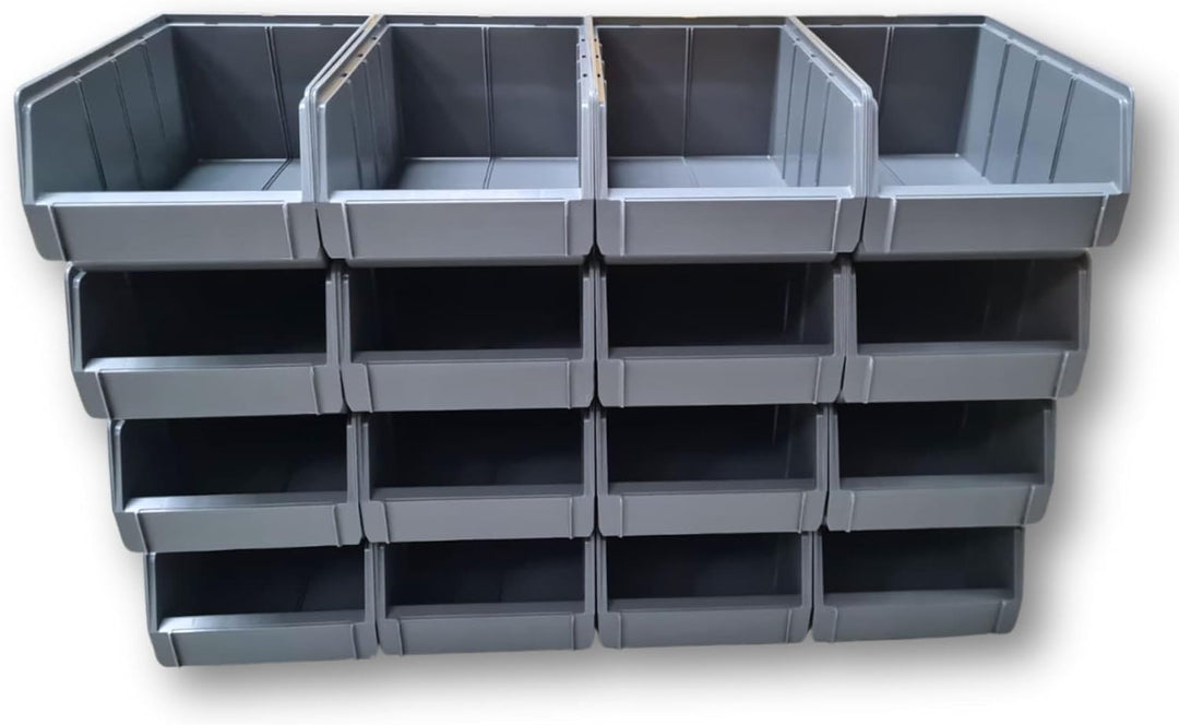 Rodopi 16er Set Stapelboxen, Grösse L | Sichtlagerkästen 335x209x152mm | Robuste Lagerboxen für Werk