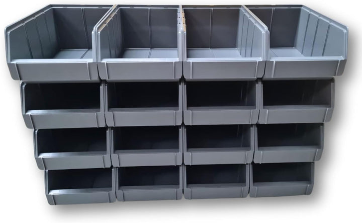 Rodopi 16er Set Stapelboxen, Grösse L | Sichtlagerkästen 335x209x152mm | Robuste Lagerboxen für Werk