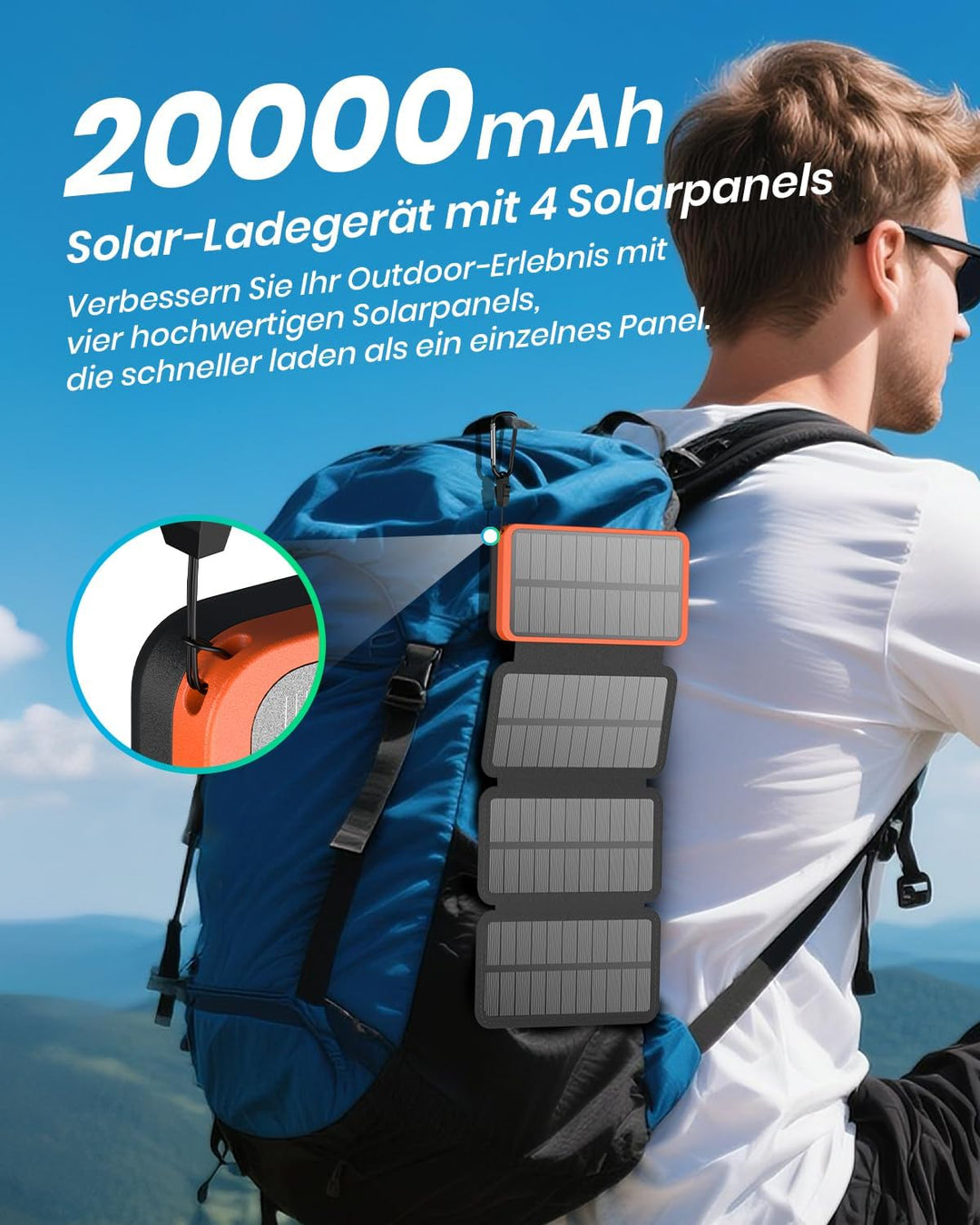 Solar Powerbank 20000mAh – A ADDTOP Solar Ladegerät mit 22.5W Schnellladung, 2 USB-A Ausgäng, 1 USB-