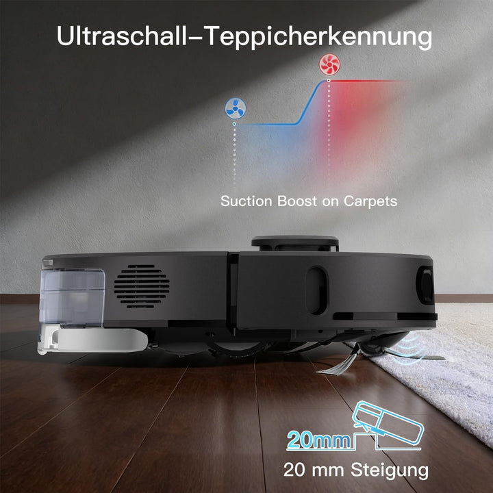 Saugroboter mit Wischfunktion, 8000Pa 200Min 70-Tage Freihändig Staubsauger Roboter mit Absaugstatio