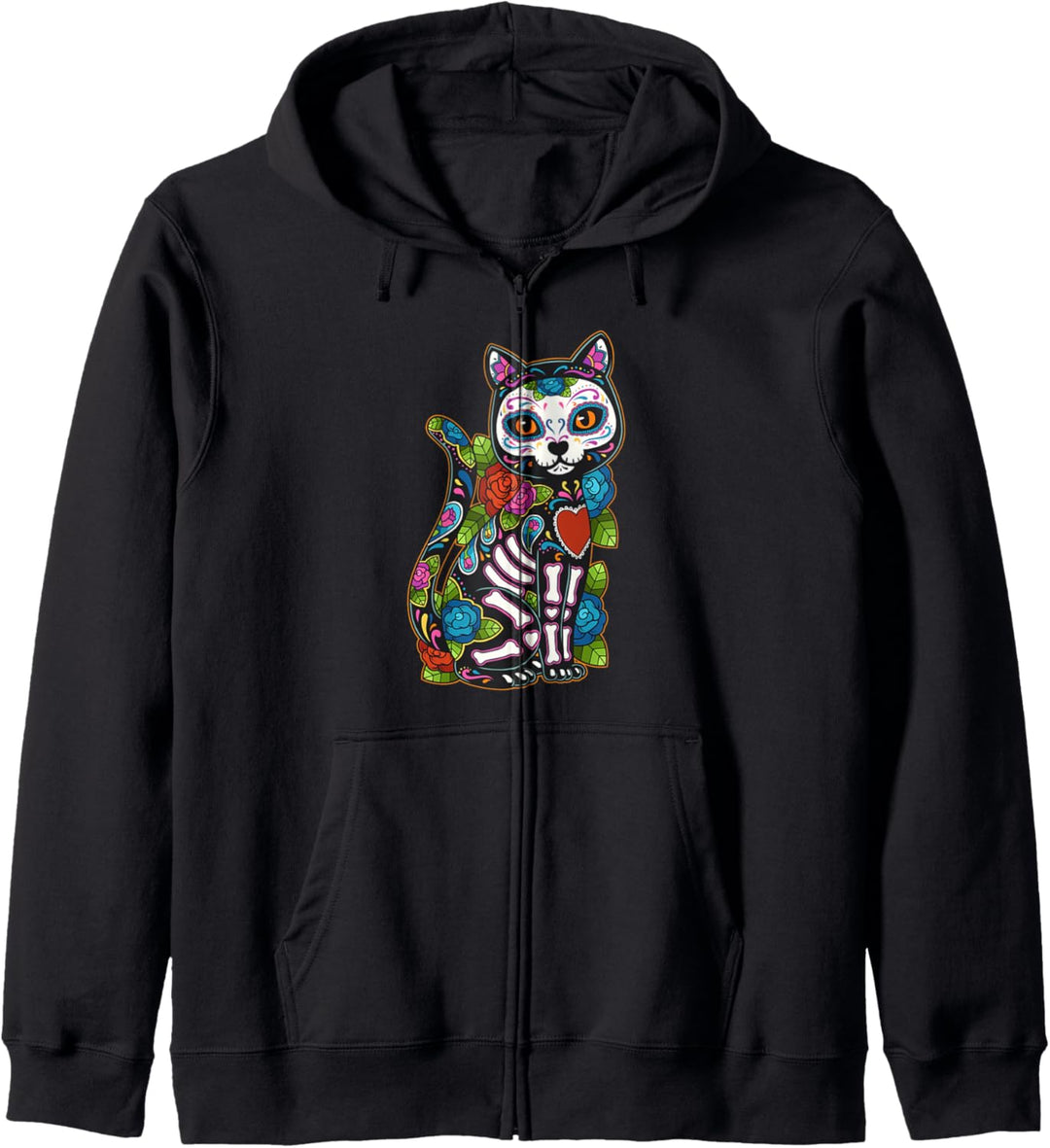 Katze Zuckerschädel Mexiko Calavera Dia De Los Muertos Kapuzenjacke