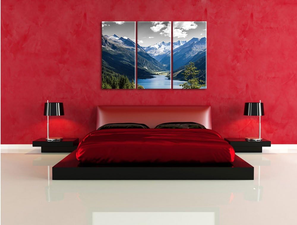 Pixxprint ruhiger See in Berglandschaft als Leinwandbild/Grösse: 3 Teilig (120x80 cm) cm/Wandbild/Ku