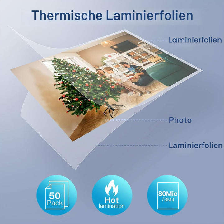 Thermo Laminierfolien Premium für Laminiergerät A3 A4 A5 A6 Heisslaminierfolien Transparent 50 Stück