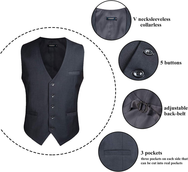 HISDERN Herren Formale Hochzeit Party Weste Baumwolle Einfarbig Weste XS Grau, XS Grau