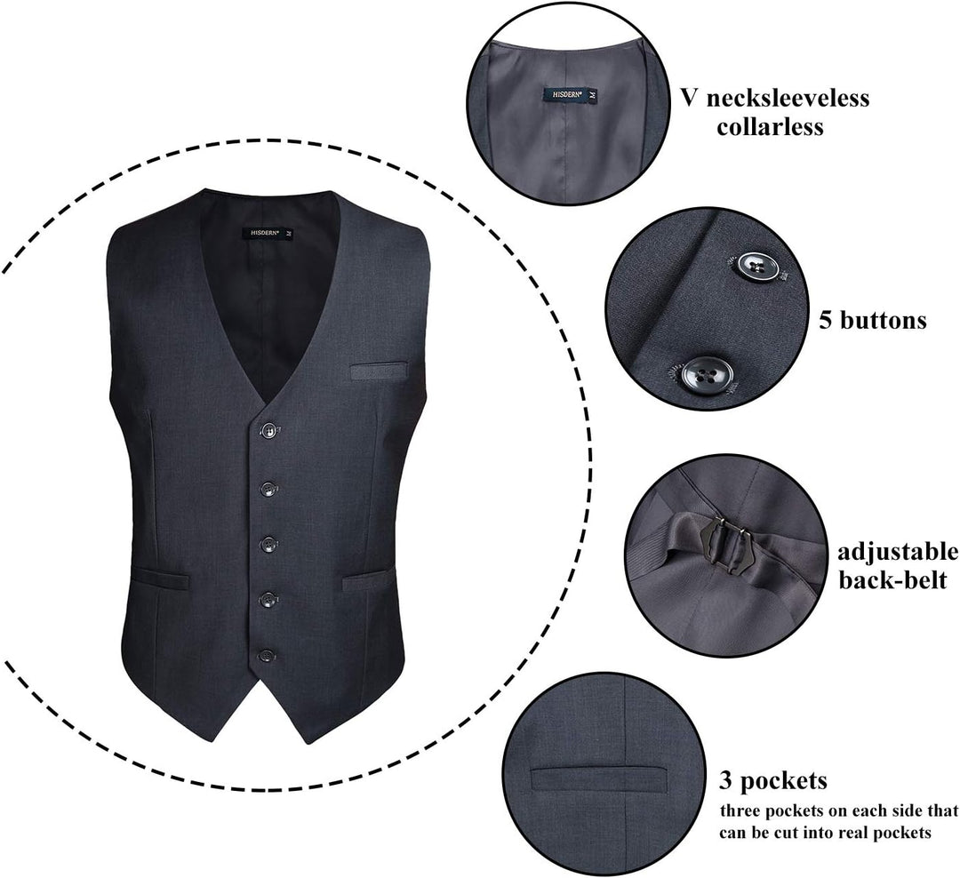 HISDERN Herren Formale Hochzeit Party Weste Baumwolle Einfarbig Weste S Grau, S Grau