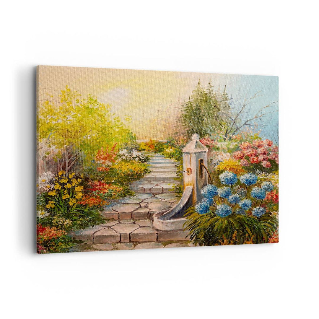 ARTTOR Bilder auf Leinwand 100x70cm Leinwandbild Garten Blumen Sommer Gross Wanddeko Bild Schlafzimm