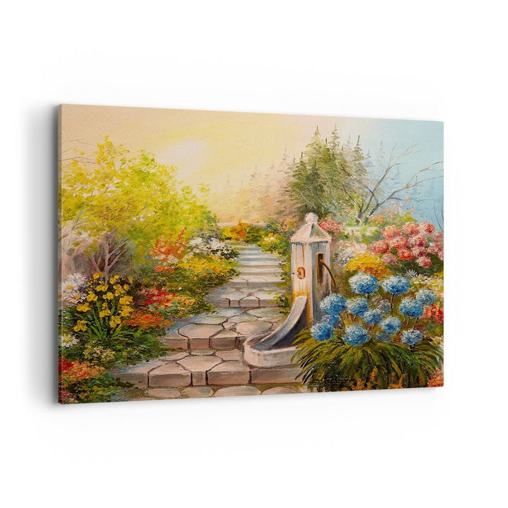 ARTTOR Bilder auf Leinwand 100x70cm Leinwandbild Garten Blumen Sommer Gross Wanddeko Bild Schlafzimm