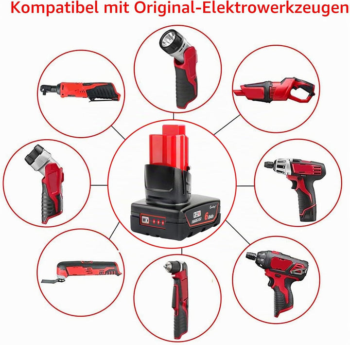 Waitley M12 12V 6Ah Ersatzakku für Milwaukee M12 Li-ion Akku 48-11-2411 48-11-2440 48-11-2402 Werkze