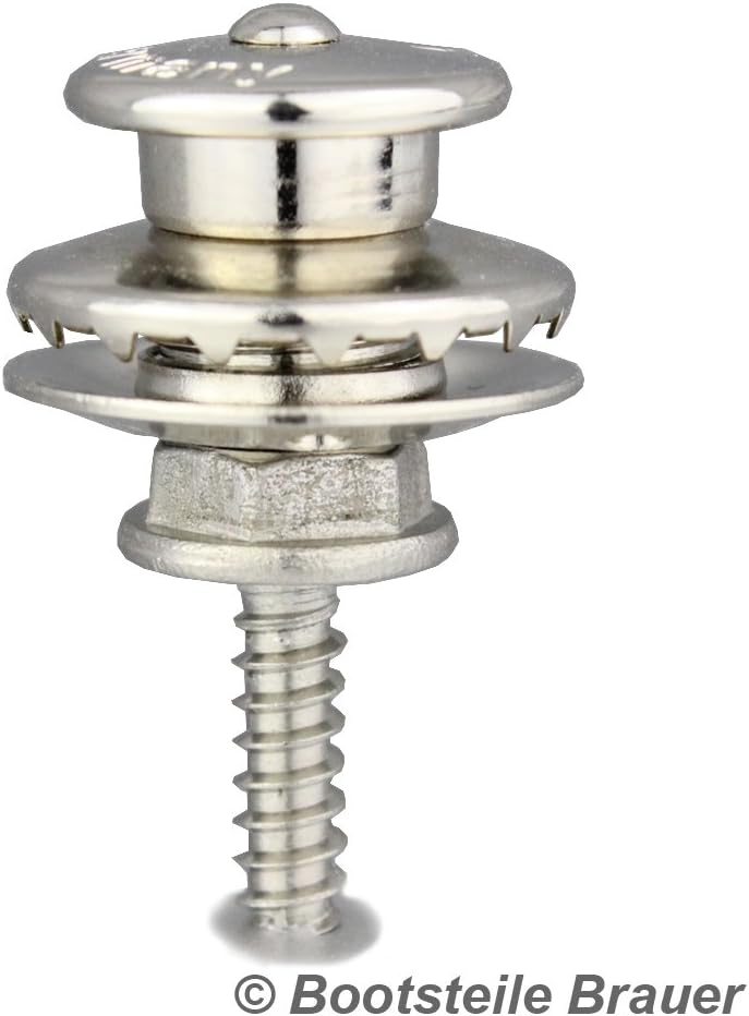 Bootsteile Brauer 15 Stück LOXX® Oberteil Knopf Gross 15 mm - Edelstahl/Messing vernickelt