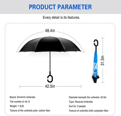 Jooayou Umdrehbarer Regenschirm mit 2 Flächen, C-förmiger Griff, rückseitig faltbarer Regenschirm, A