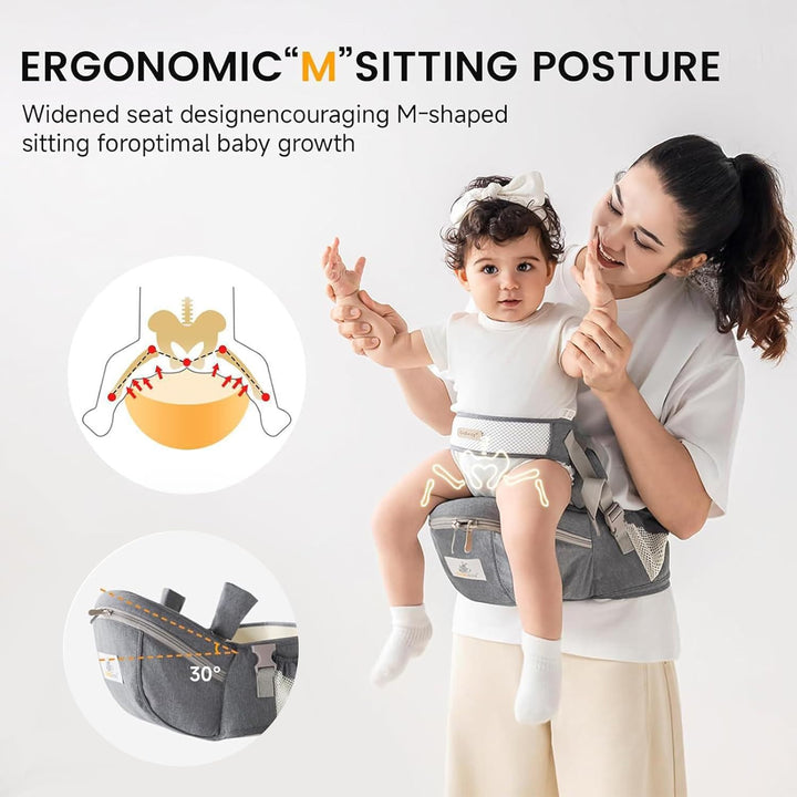 Baby Hüftsitz, ergonomisch, mit Sicherheitsgurt, aus reiner Baumwolle, atmungsaktiv, 0-36 Monate (Du