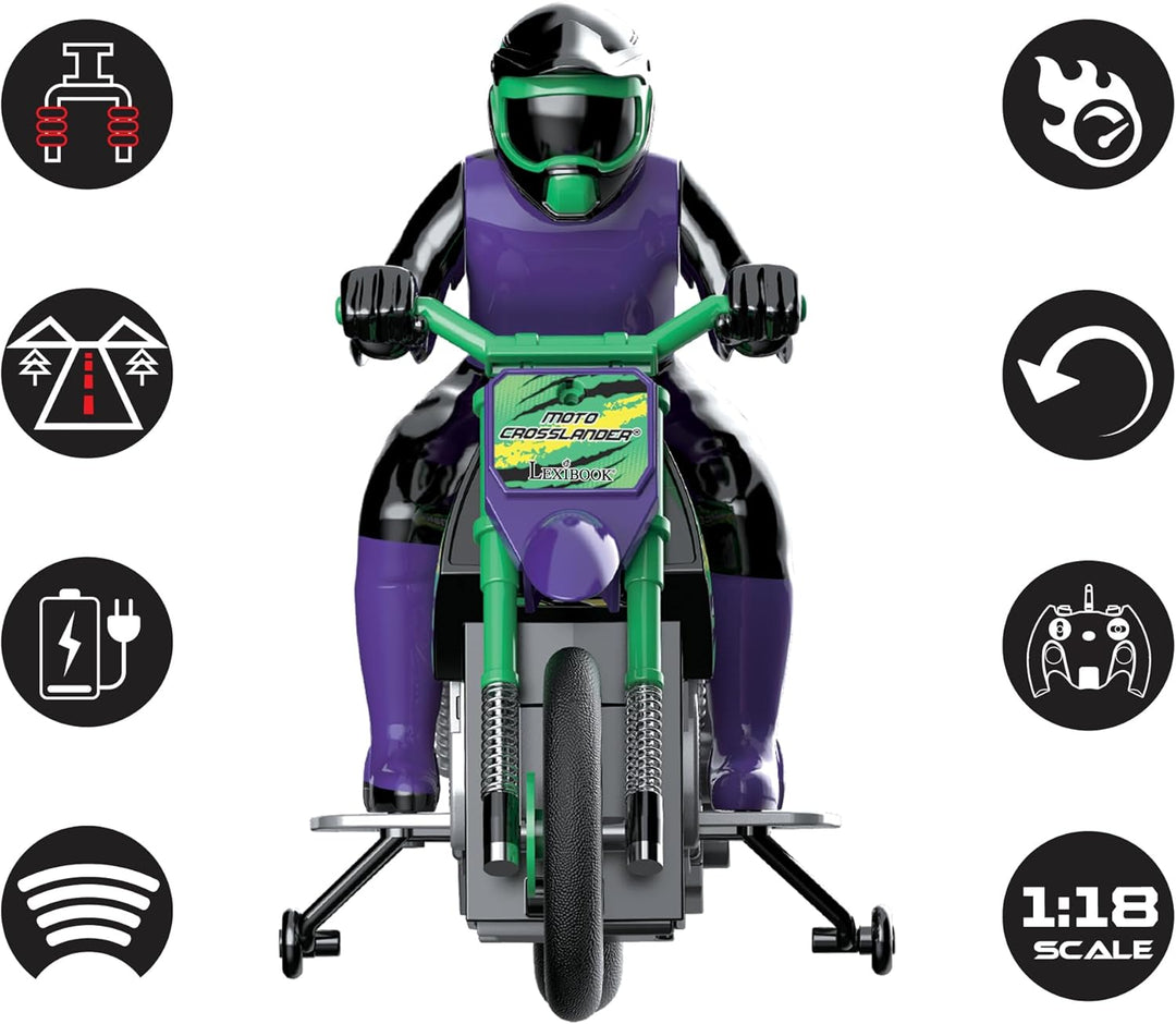 Lexibook Crosslander funkferngesteuertes Geländemotorrad, bis zu 12km/h, perfekte Balance, Lichteffe