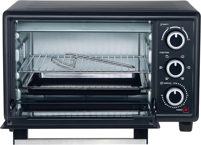OptimumX 20 L Minibackofen, Klein mini Backofen mit Umluft, 60 Min Timer, Pizza-Ofen, 1380 W, Schwar