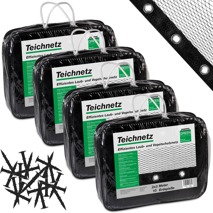 Abdecknetz (6x10m) schwarz mit Erdspiessen | feinmaschig (10x10mm) mit stabilem Rand | Teichabdeckun