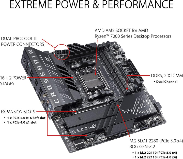 ASUS ROG CROSSHAIR X670E GENE Gaming Mainboard Sockel AMD AM5 (Ryzen 7000, micro-ATX, DDR5 Speicher,