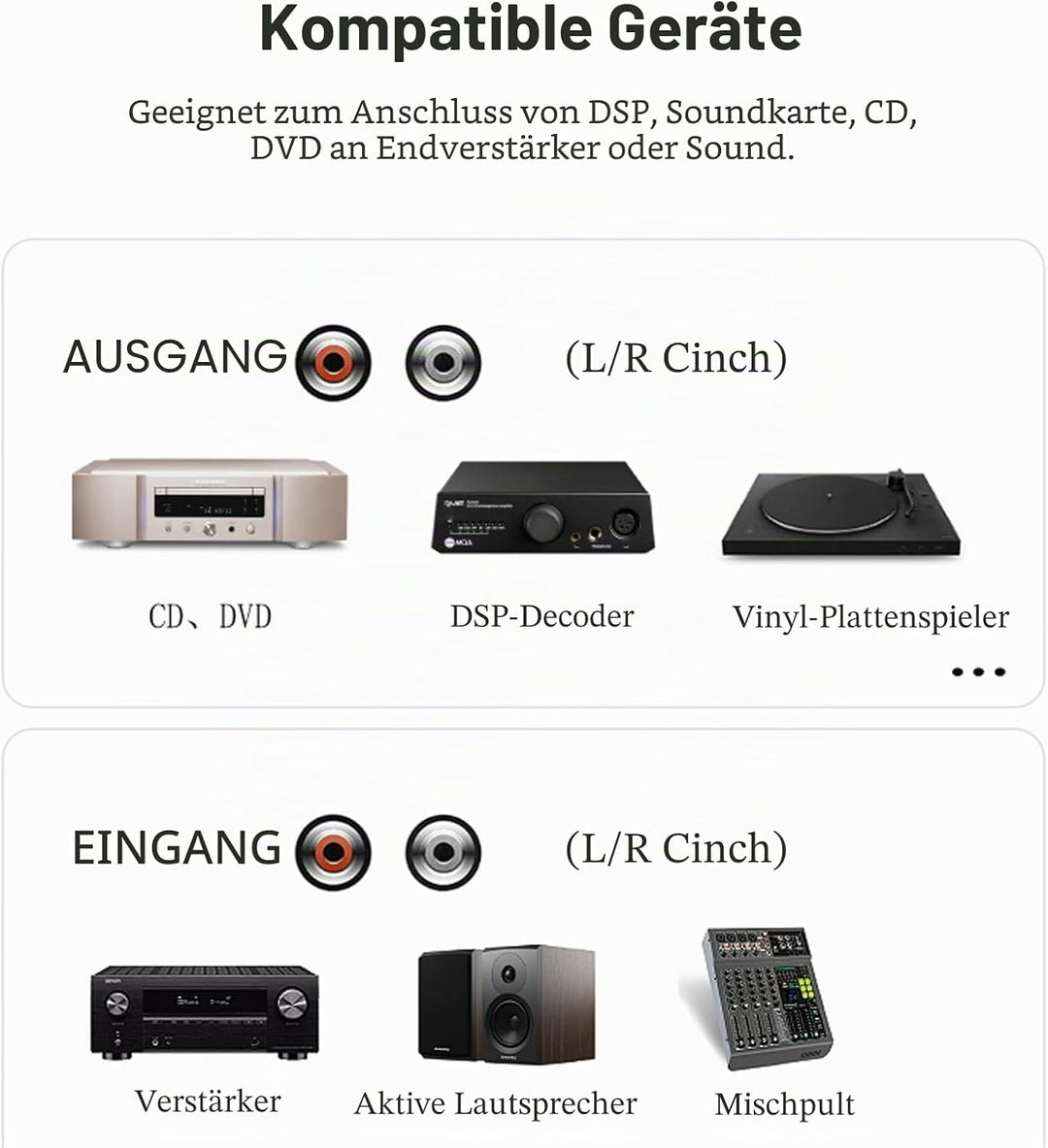 SKW Cinch Audio Kabel Set 2RCA Stecker Auf 2RCA Stecker HiFi Chinch RCA Kabel (1M,Grau) 1M Entry lev