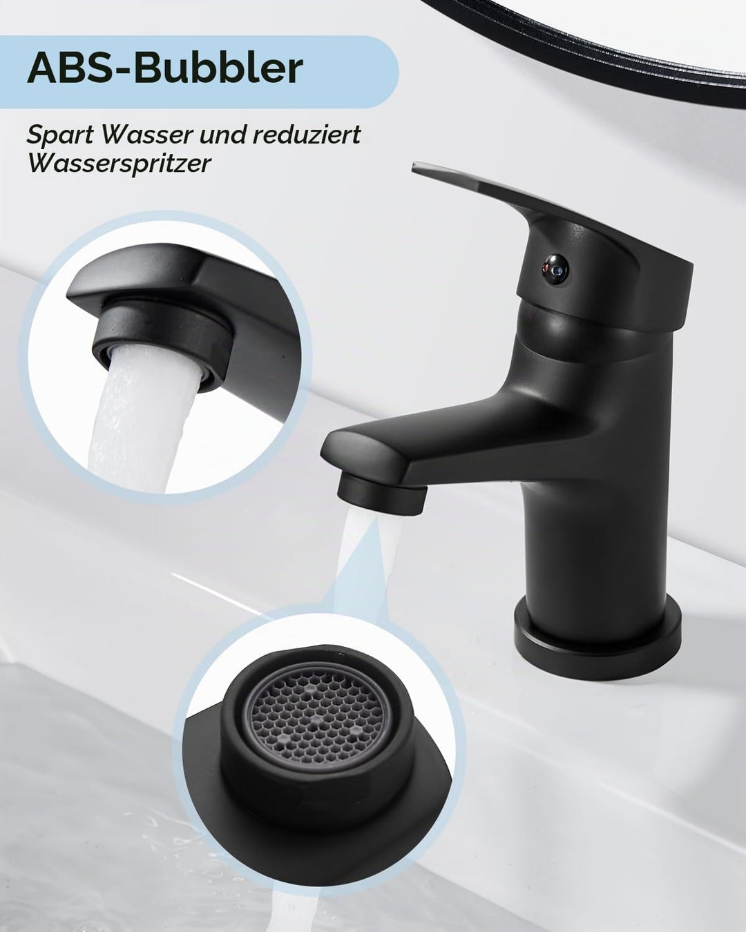 Wasserhahn Bad Schwarz Einhebelmischer Armatur für Waschbecken Badezimmer mit Kalt/Warmwasser, Schwa