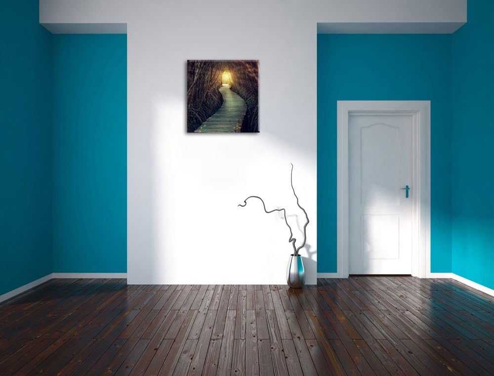 Gehweg im Wald, Format: 70x70 auf Leinwand, XXL riesige Bilder fertig gerahmt mit Keilrahmen, Kunstd