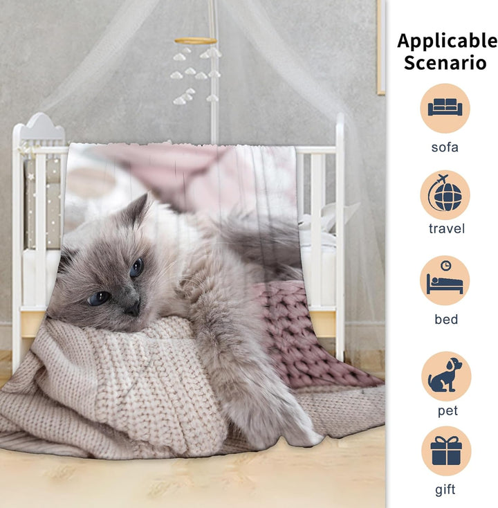 Katzemotiv Kuscheldecke für Kinder, Katzen Flanell Decke,Kinderdecke Katzemotiv Flauschige Plüsch De