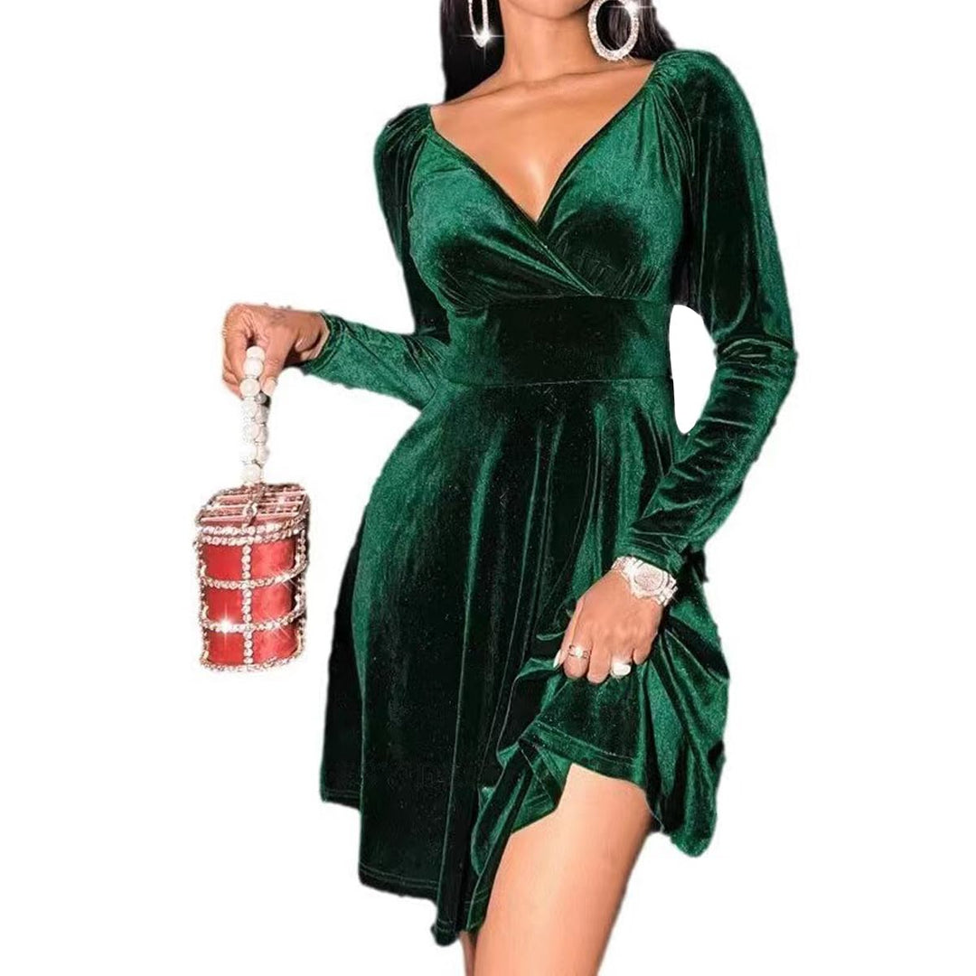 Damen Samtkleid Elegant Abendkleid Langarm Cocktailkleid Rundhals Kleid Bodycon festliches Partyklei