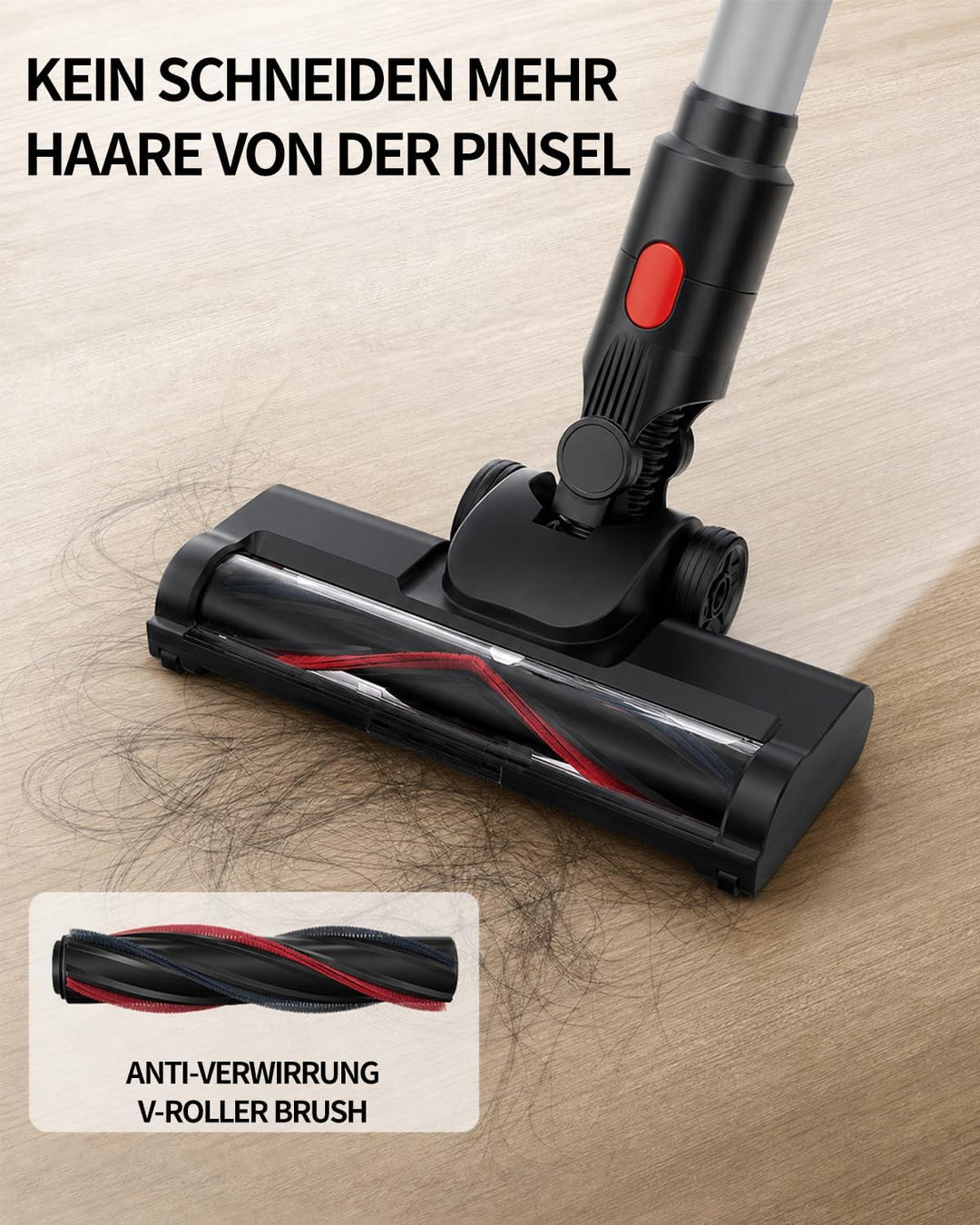 Akku Staubsauger Kabellos – 40KPa/500W/50 Min, 1L kabelloser Staubsauger mit V-förmiger Anti-Tangle-