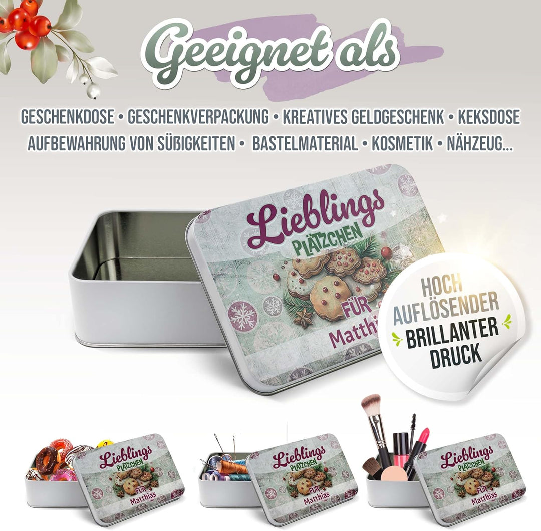 Print Royal PR Geschenkdose mit Name personalisiert - Lieblingsplätzchen für - Blechdose bedrucken,
